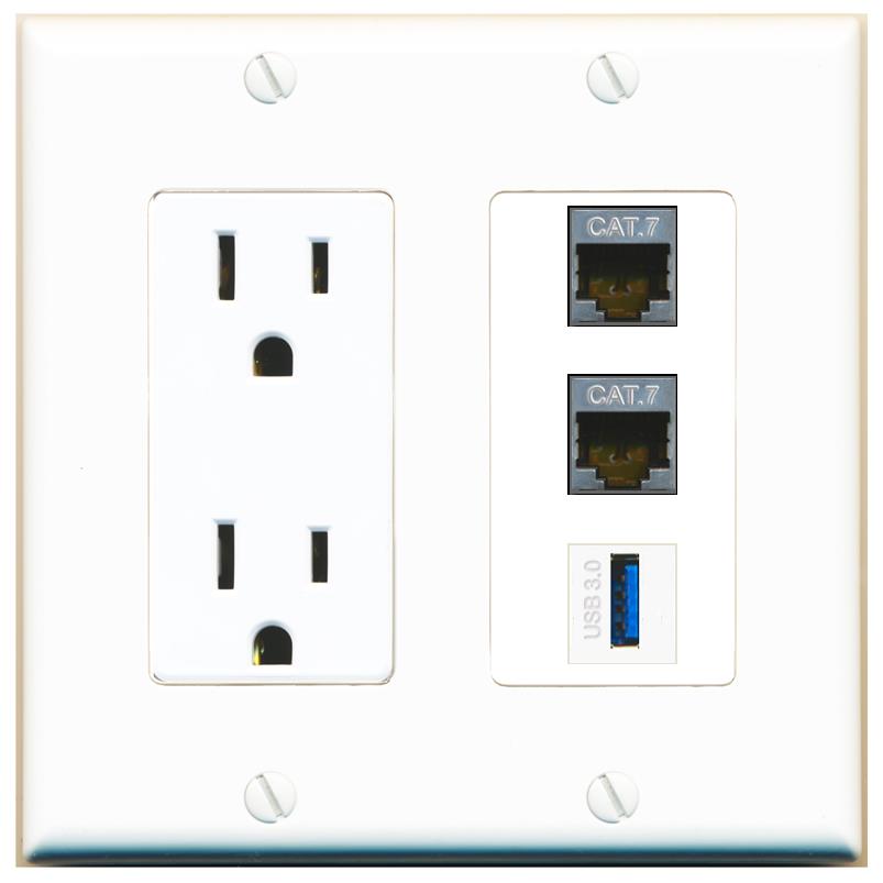 2 CAT7 1 USB-3 Wall Plate [White]
