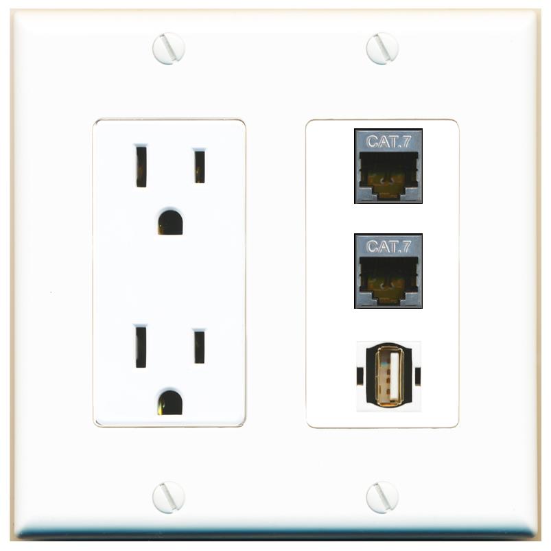 2 CAT7 1 USB2 Wall Plate [White]