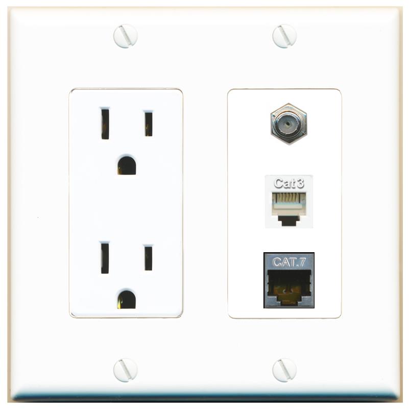 1 CAT7 1 COAX 1 PHONE Wall Plate [White]