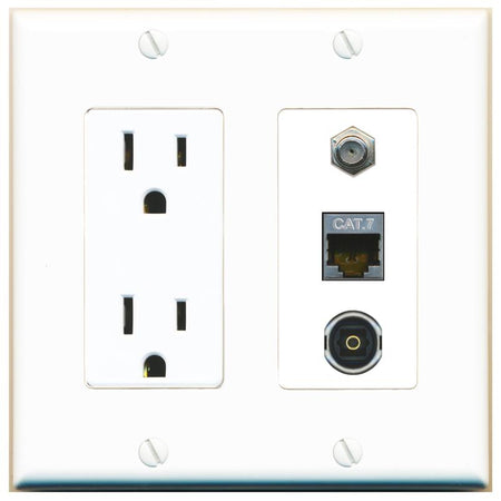1 CAT7 1 COAX 1 TOSLINK Wall Plate [White]