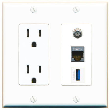 1 CAT7 1 COAX 1 USB-3 Wall Plate [White]