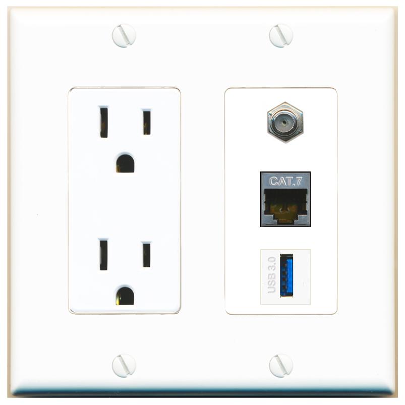 1 CAT7 1 COAX 1 USB-3 Wall Plate [White]