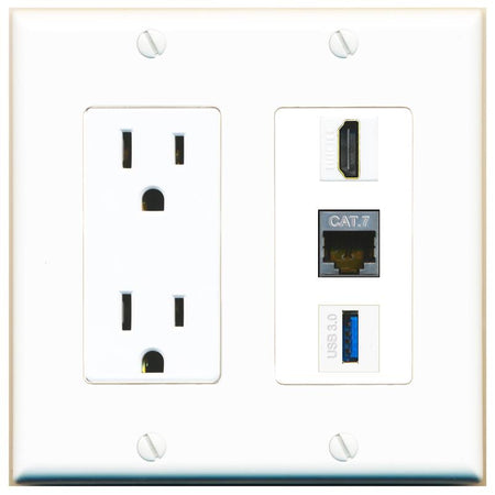 1 CAT7 1 HDMI 1 USB-3 Wall Plate [White]