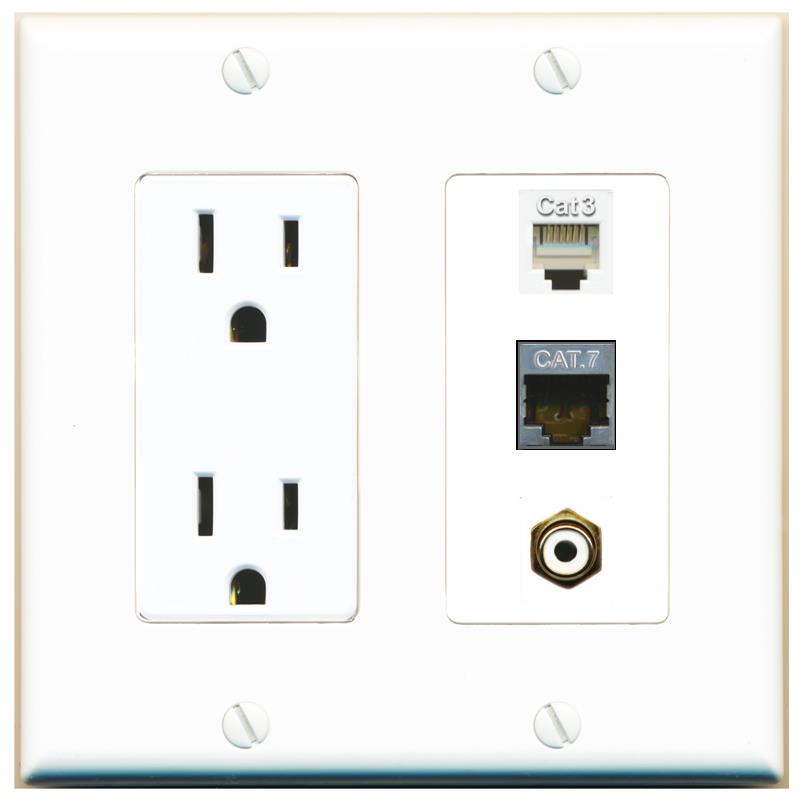1 CAT7 1 PHONE 1 RCA-WHITE Wall Plate [White]
