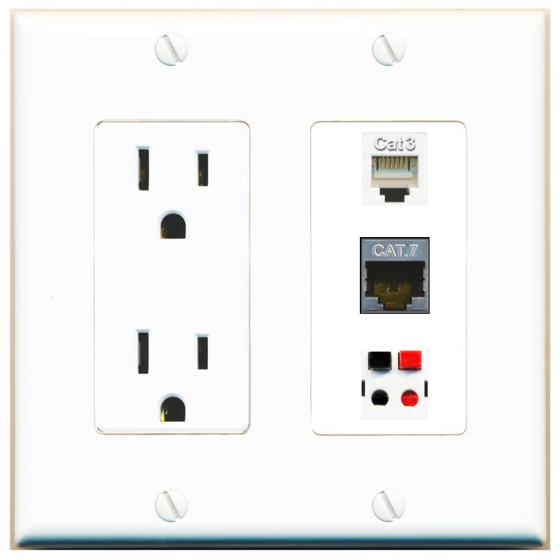 1 CAT7 1 PHONE 1 SPEAKER Wall Plate [White]