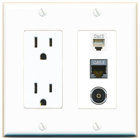 1 CAT7 1 PHONE 1 TOSLINK Wall Plate [White]