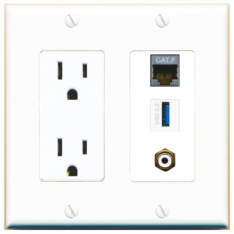 1 CAT7 1 RCA-WHITE 1 USB-3 Wall Plate [White]