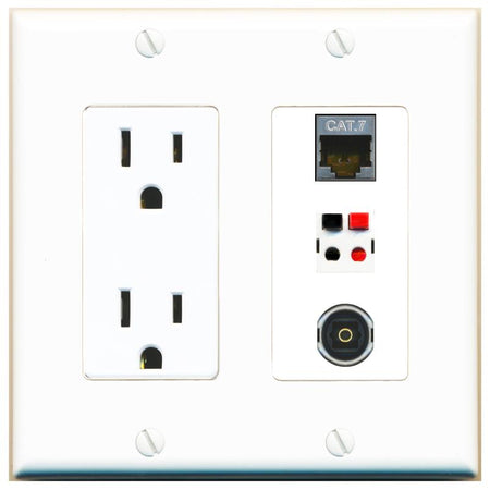 1 CAT7 1 SPEAKER 1 TOSLINK Wall Plate [White]