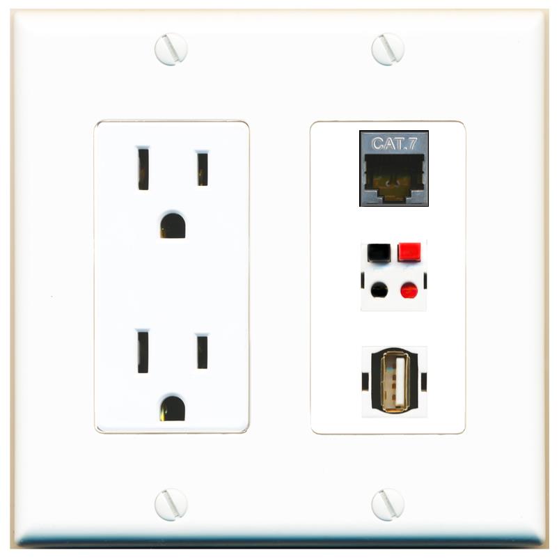 1 CAT7 1 SPEAKER 1 USB2 Wall Plate [White]
