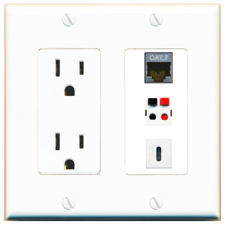 1 CAT7 1 SPEAKER 1 USBC Wall Plate [White]
