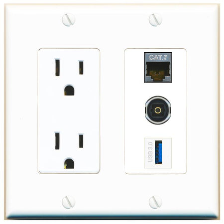 1 CAT7 1 TOSLINK 1 USB-3 Wall Plate [White]