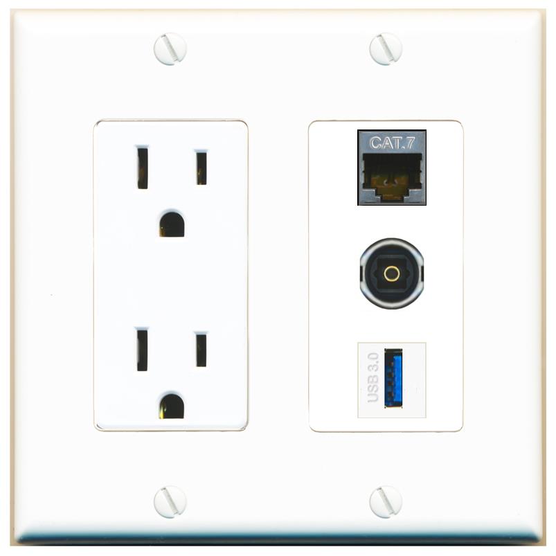 1 CAT7 1 TOSLINK 1 USB-3 Wall Plate [White]