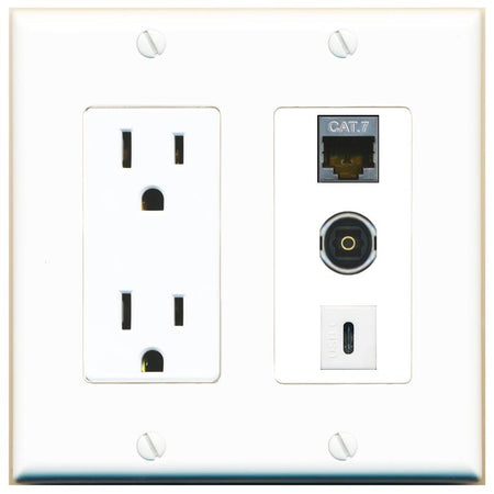 1 CAT7 1 TOSLINK 1 USBC Wall Plate [White]