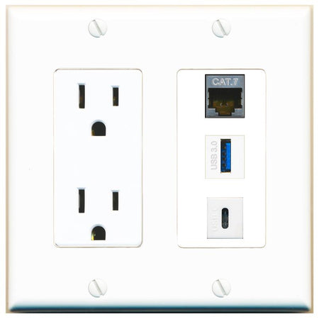 1 CAT7 1 USB-3 1 USBC Wall Plate [White]