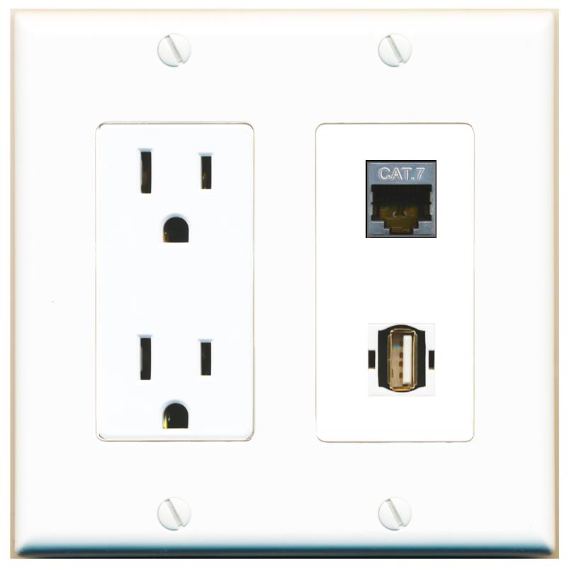CAT7 USB2 Wall Plate [White]