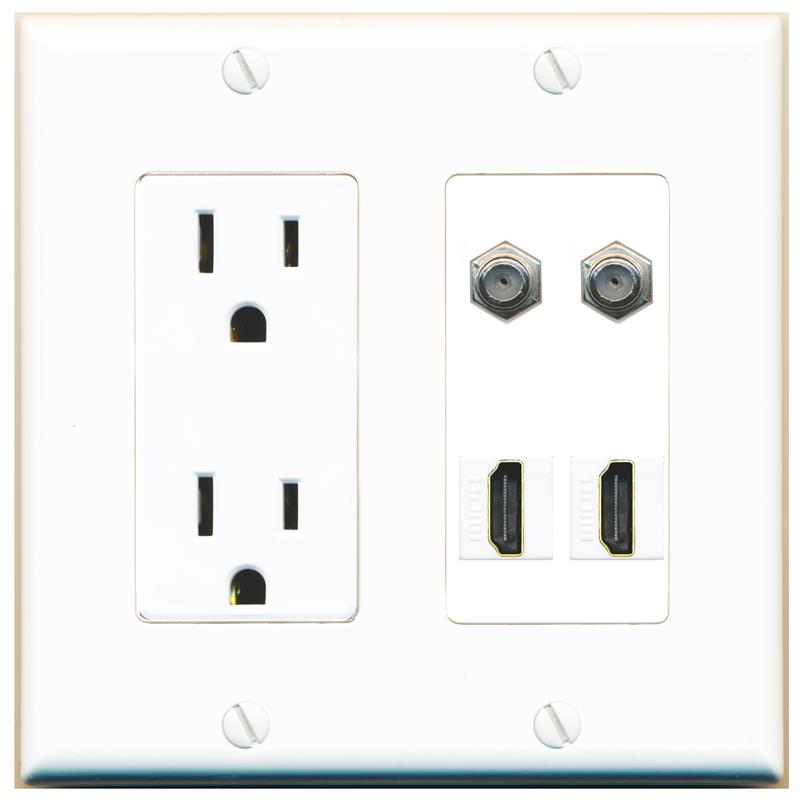 RiteAV 2 COAX 2 HDMI Wall Plate with 15A Power Outlet [White]