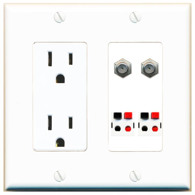 RiteAV 2 COAX 2 SPEAKER Wall Plate with 15A Power Outlet [White]