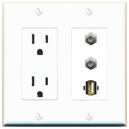 2 COAX 1 USB2 Wall Plate [White]