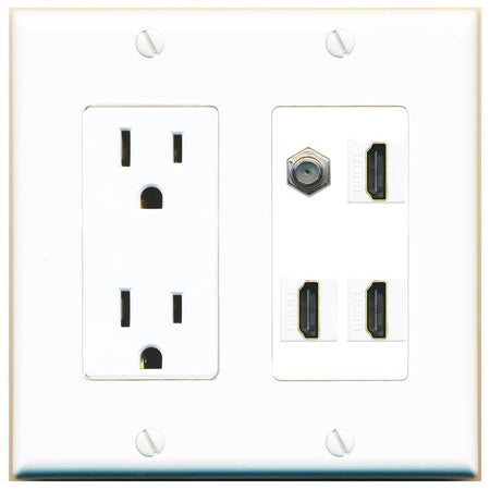 RiteAV COAX 3 HDMI Wall Plate with 15A Power Outlet [White]