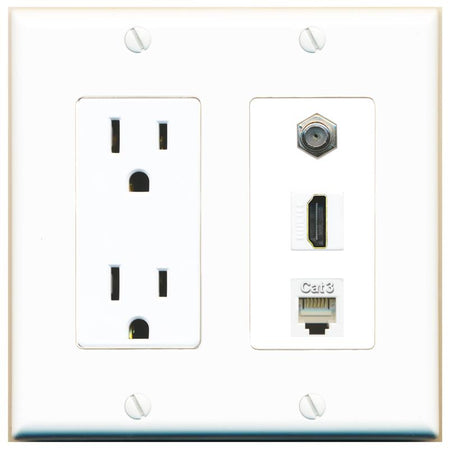 1 COAX 1 HDMI 1 PHONE Wall Plate [White]