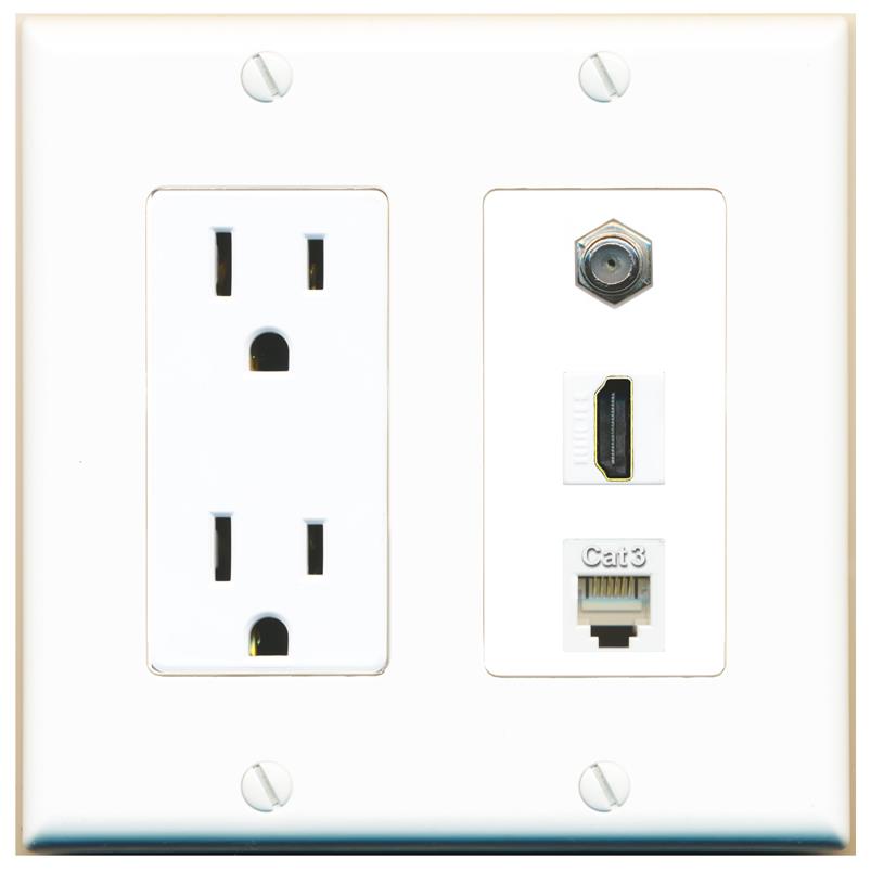 1 COAX 1 HDMI 1 PHONE Wall Plate [White]
