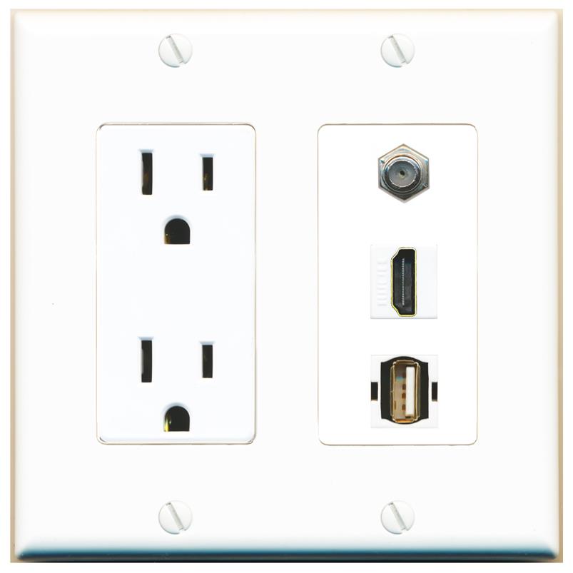 1 COAX 1 HDMI 1 USB2 Wall Plate [White]