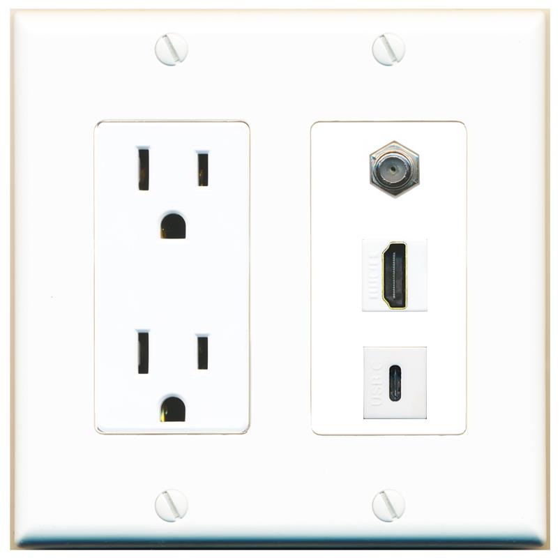 1 COAX 1 HDMI 1 USBC Wall Plate [White]