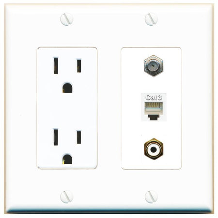 1 COAX 1 PHONE 1 RCA-WHITE Wall Plate [White]