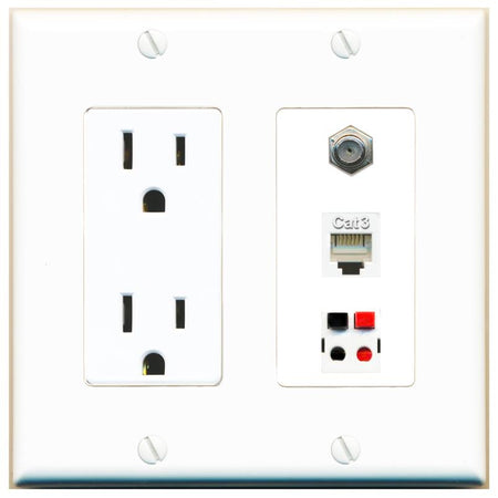 1 COAX 1 PHONE 1 SPEAKER Wall Plate [White]