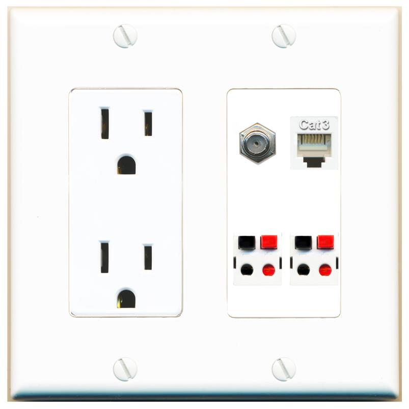 RiteAV COAX PHONE 2 SPEAKER Wall Plate with 15A Power Outlet [White]