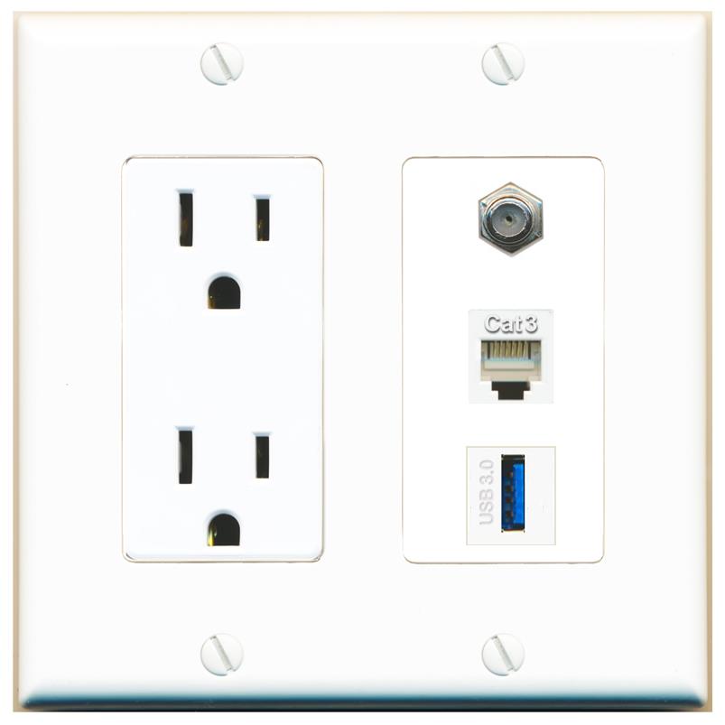 1 COAX 1 PHONE 1 USB-3 Wall Plate [White]