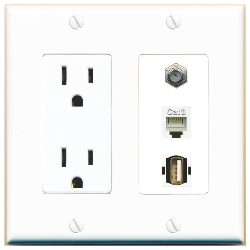 1 COAX 1 PHONE 1 USB2 Wall Plate [White]