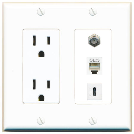 1 COAX 1 PHONE 1 USBC Wall Plate [White]