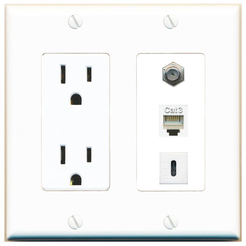 1 COAX 1 PHONE 1 USBC Wall Plate [White]