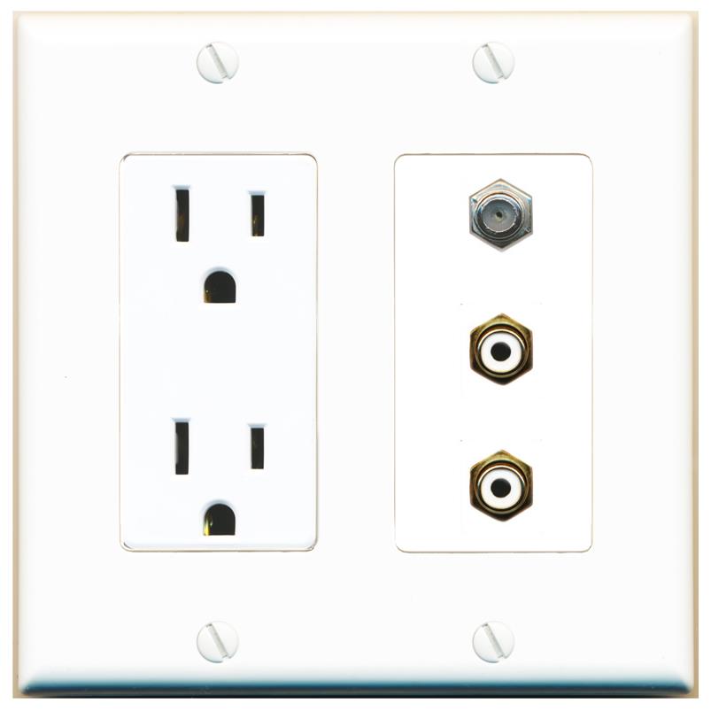 1 COAX 2 RCA-WHITE Wall Plate [White]