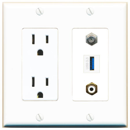 1 COAX 1 RCA-WHITE 1 USB-3 Wall Plate [White]