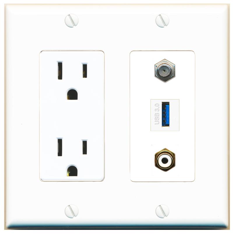 1 COAX 1 RCA-WHITE 1 USB-3 Wall Plate [White]