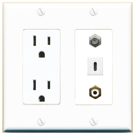 1 COAX 1 RCA-WHITE 1 USBC Wall Plate [White]