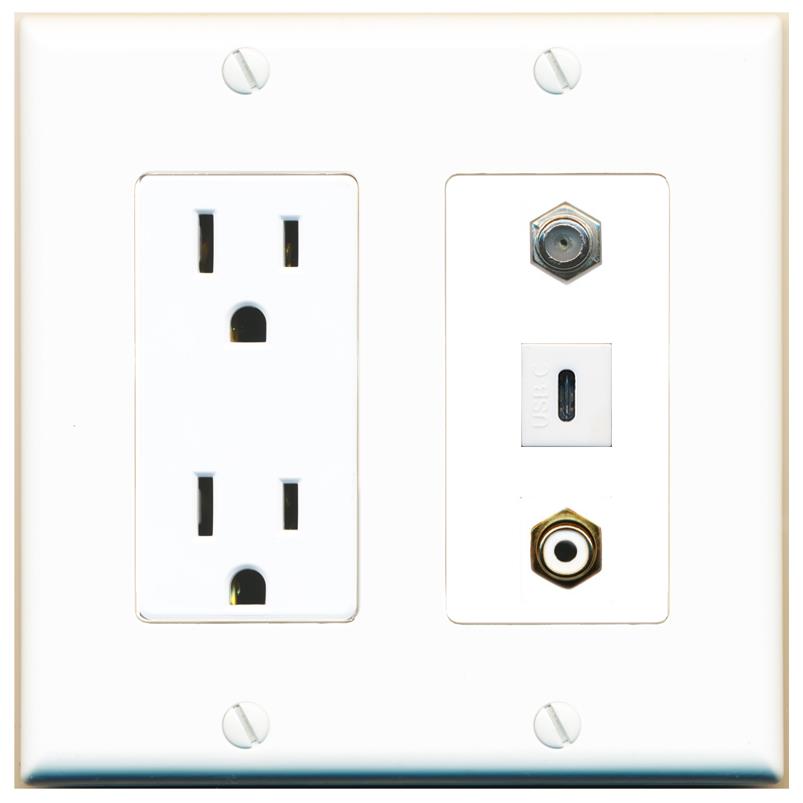 1 COAX 1 RCA-WHITE 1 USBC Wall Plate [White]