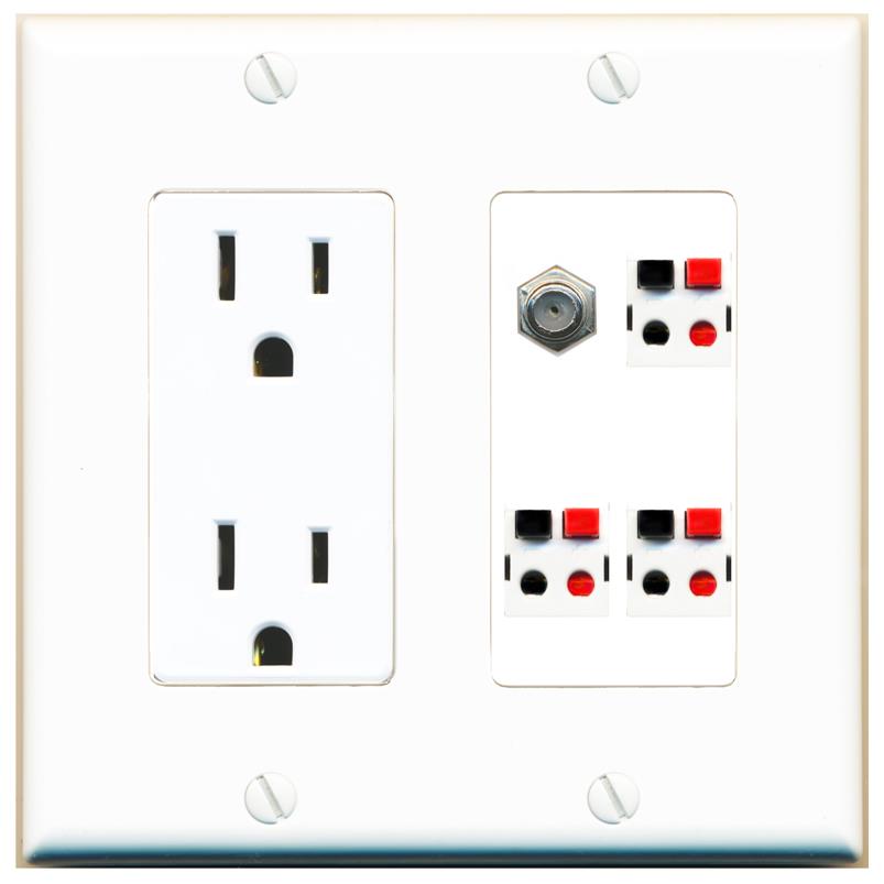 RiteAV COAX 3 SPEAKER Wall Plate with 15A Power Outlet [White]