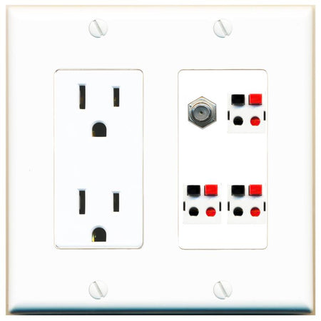 RiteAV COAX 3 SPEAKER Wall Plate with 15A Power Outlet [White]