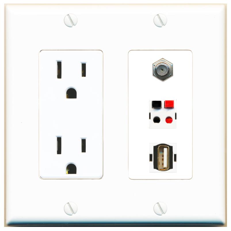 1 COAX 1 SPEAKER 1 USB2 Wall Plate [White]