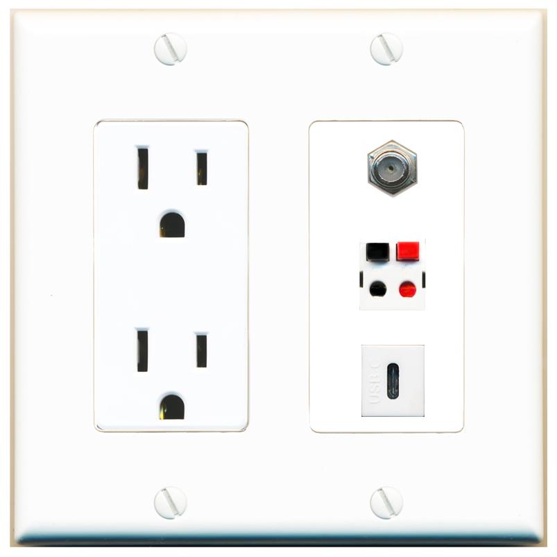 1 COAX 1 SPEAKER 1 USBC Wall Plate [White]