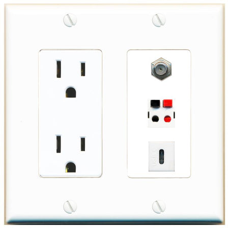 1 COAX 1 SPEAKER 1 USBC Wall Plate [White]