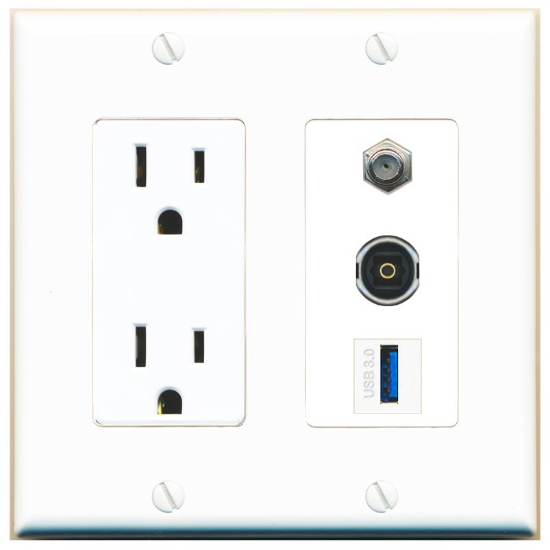 1 COAX 1 TOSLINK 1 USB-3 Wall Plate [White]