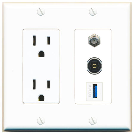 1 COAX 1 TOSLINK 1 USB-3 Wall Plate [White]