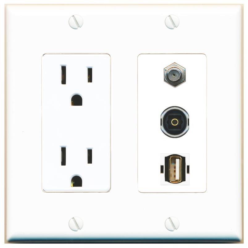 1 COAX 1 TOSLINK 1 USB2 Wall Plate [White]