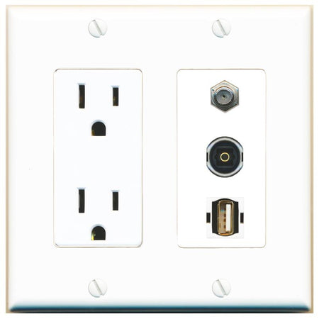 1 COAX 1 TOSLINK 1 USB2 Wall Plate [White]