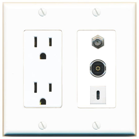 1 COAX 1 TOSLINK 1 USBC Wall Plate [White]