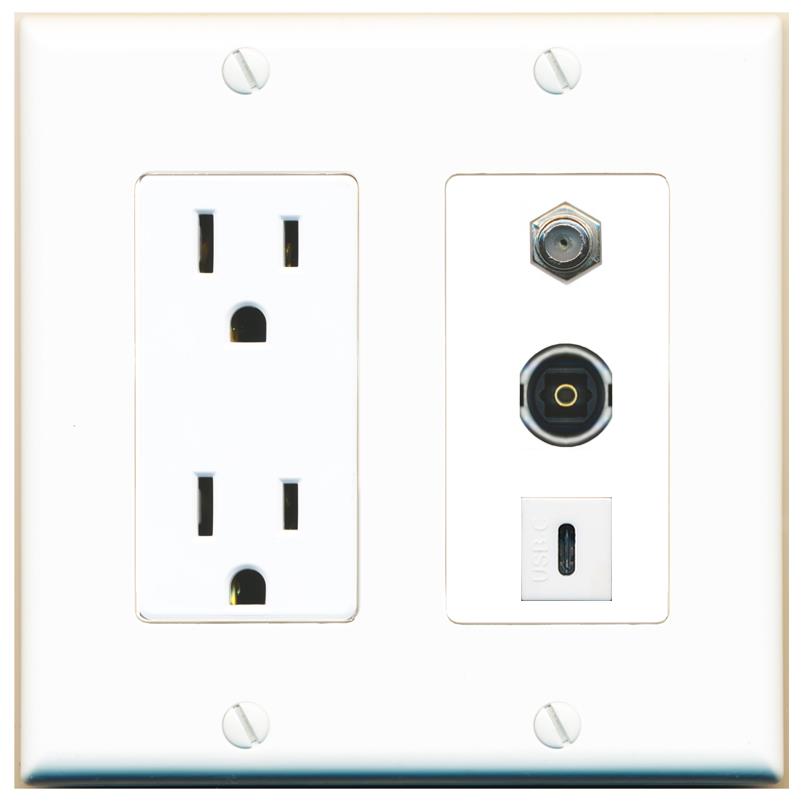 1 COAX 1 TOSLINK 1 USBC Wall Plate [White]